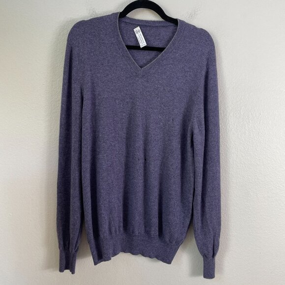BRUNELLO CUCINELLI Mens 54 Purple V Neck 100% Cashmere Sweater *FLAW* - Picture 1 of 11